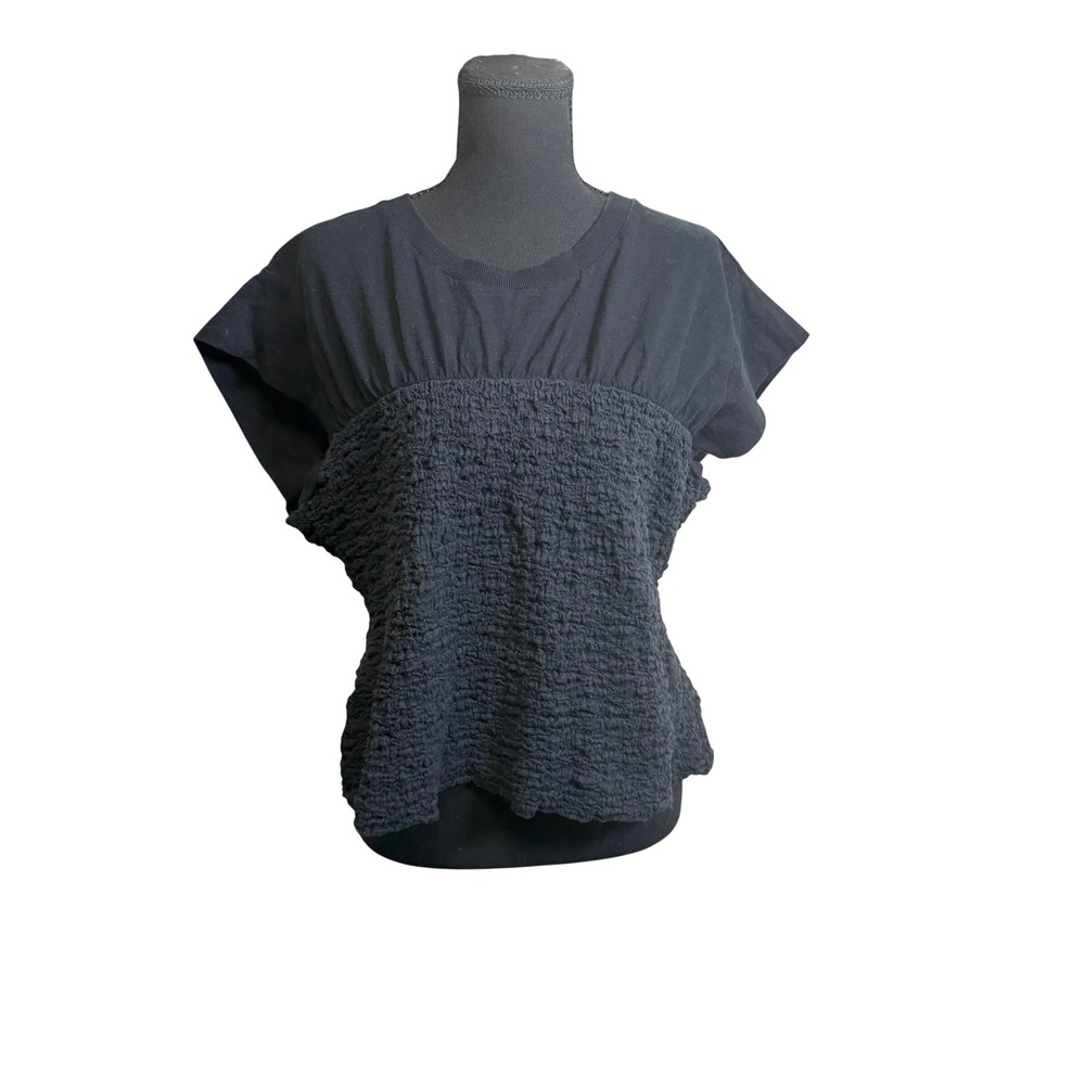 Maeve Smocked Muscle Top Women XL Black Excellent Mixed Media Cotton Tee - Picture 2 of 8